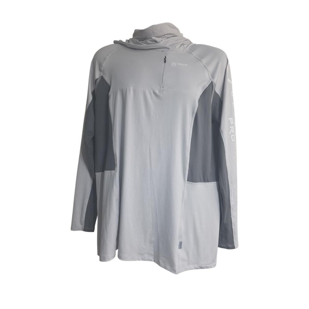 Magellan Outdoors Pro Angler Fishing Hoodie Gray XL Mens UV Sun Shirt Gaiter